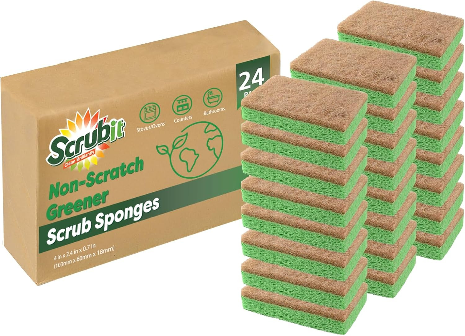 24 Pack Natural Sponges – Biodegradable Compostable Cellulose and Coconut Natura