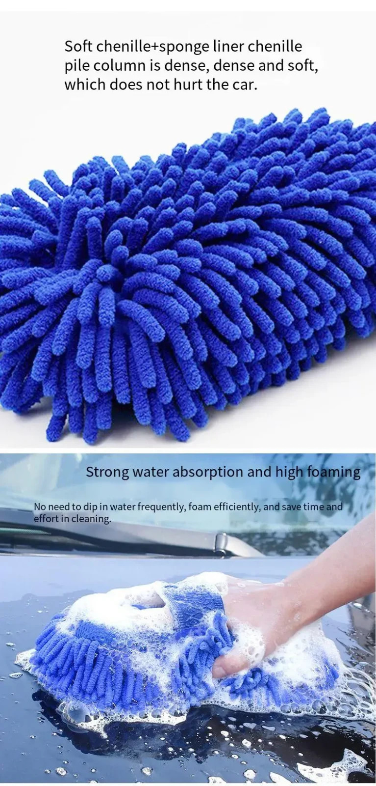 **Microfiber Chenille Car Wash Sponge Glove – Soft Auto Cleaning Brush Pad Towel