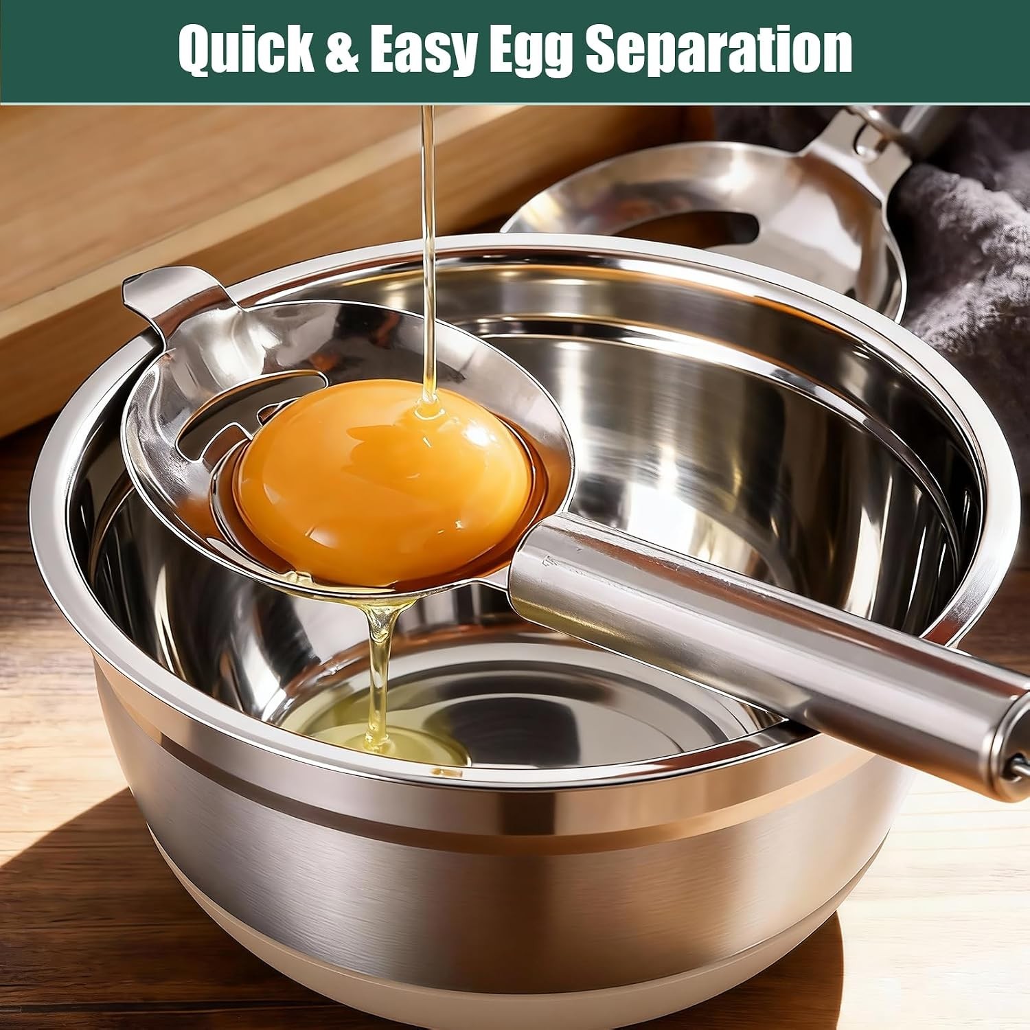 Stainless Steel 4 Bowl Set with Lids Silicone Bases Plus Grater Egg Separator