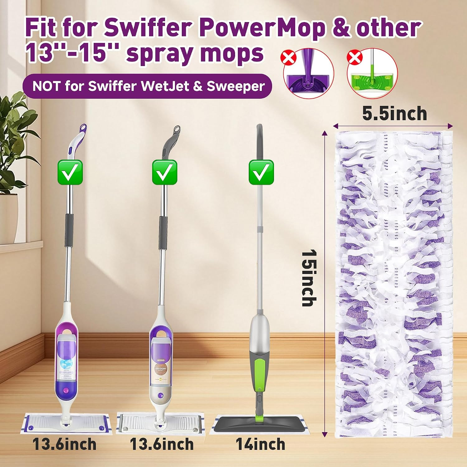 Power Mop Pads for Swiffer Powermop, Unscented Disposable Mop Refills