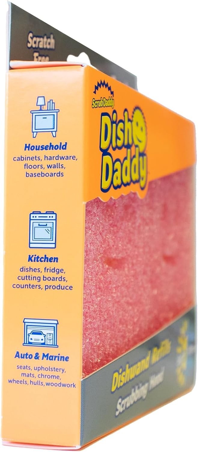 Dish Wand Scrubbing Brush Replacement Heads Pink 2 Pack Soap Dispensing Sponge