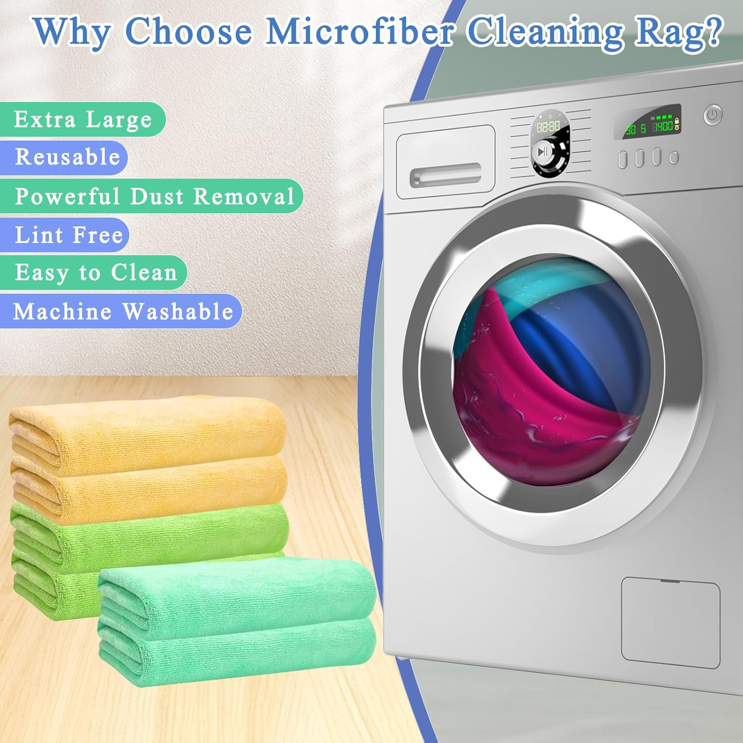 6 Pcs Extra Large Microfiber Cleaning Cloth, 20″ x 30″ Washable Reusable Large F