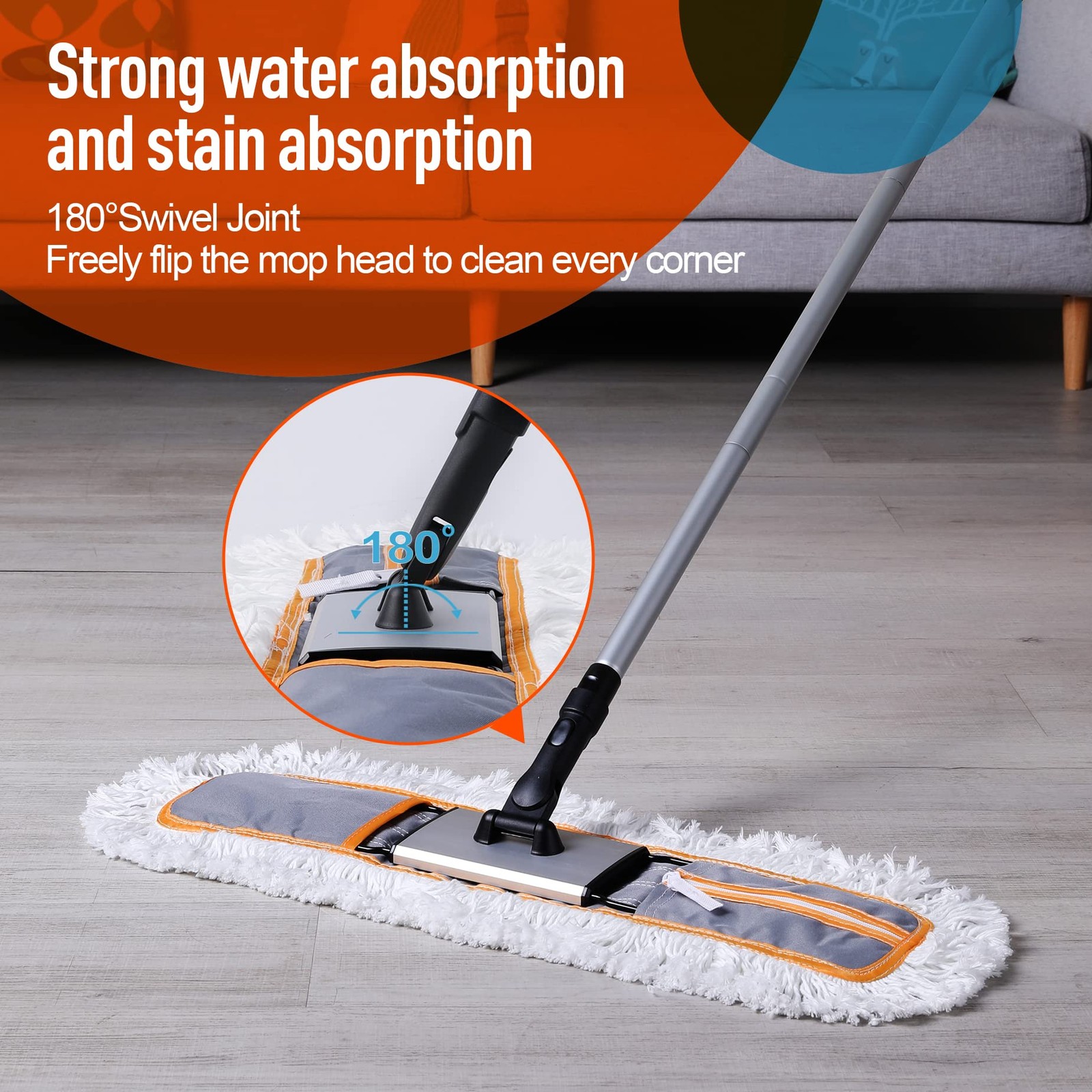 24″ Commercial Dust Mop for Floor Cleaning, Heavy Duty Sweeper Broom with 2 Micr