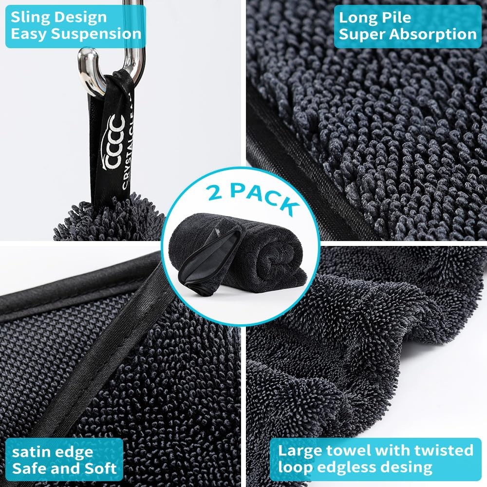 Crystal Clean 1300GSM Car Drying Towel – XL (24×36) Microfiber Towels for Car