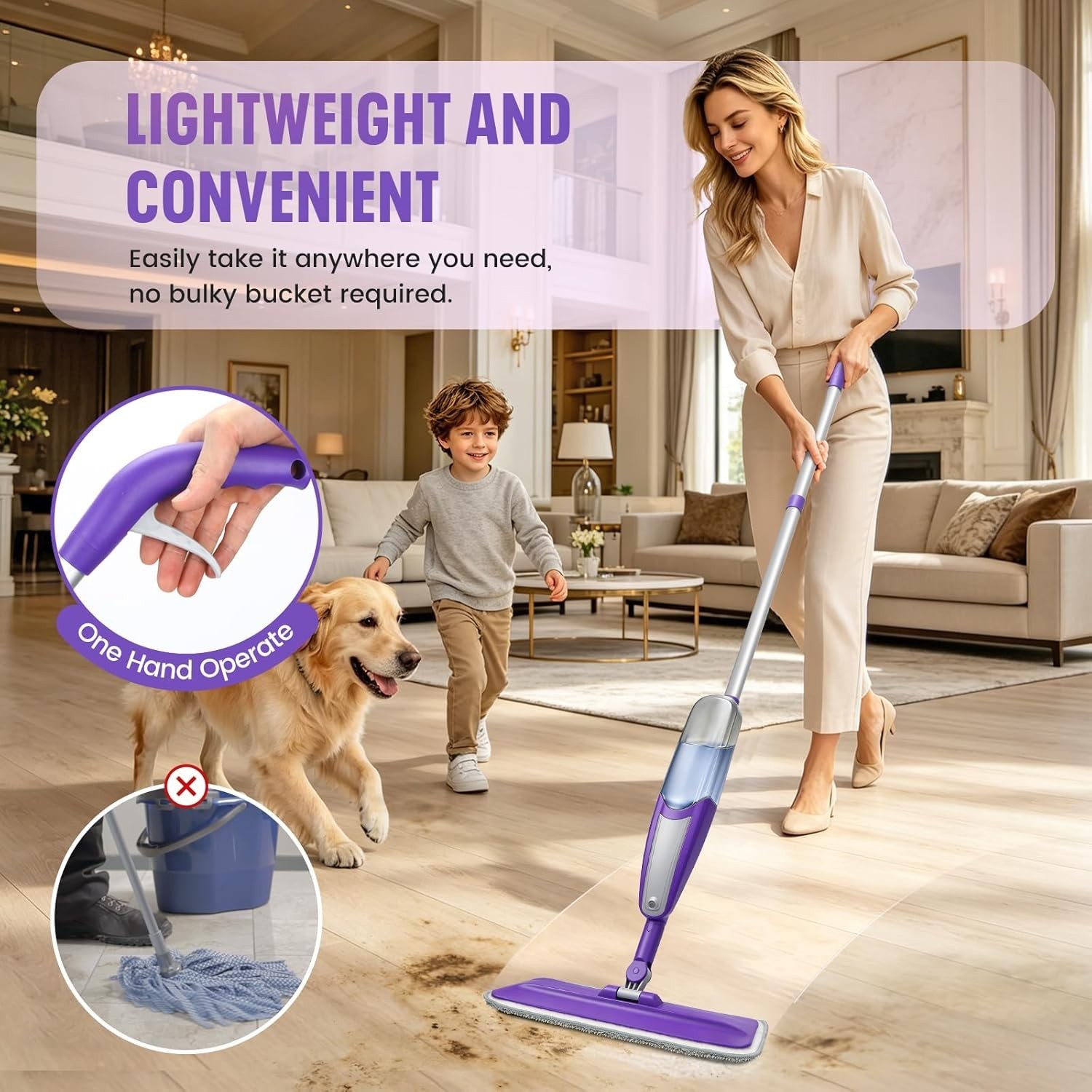 Spray Mop for Hardwood Floors Cleaning with 3 Washable Pads, Microfiber Wet M…