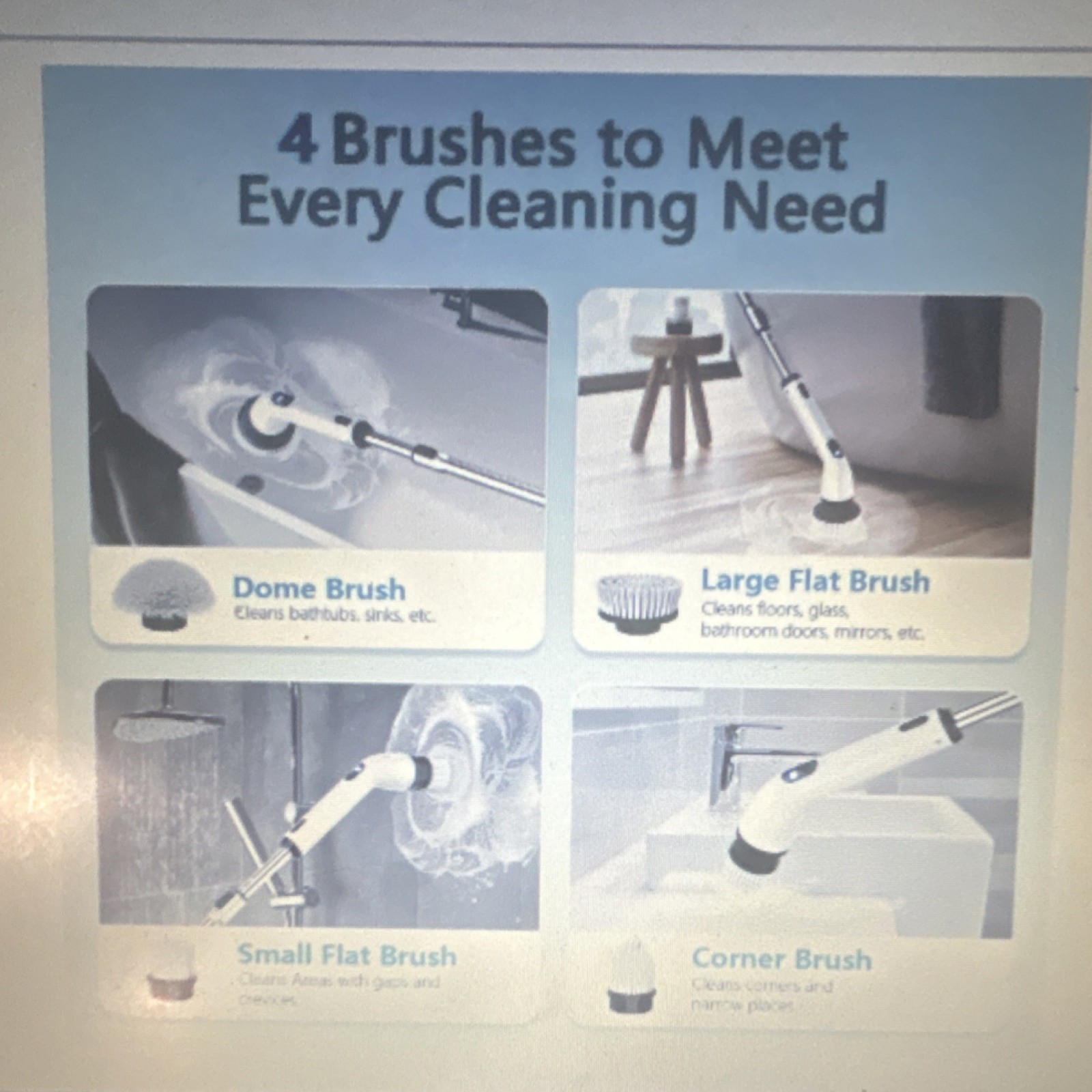 TURPY Electric Spin Scrubber Rechargeable Waterproof Extendable Handle 4 Heads