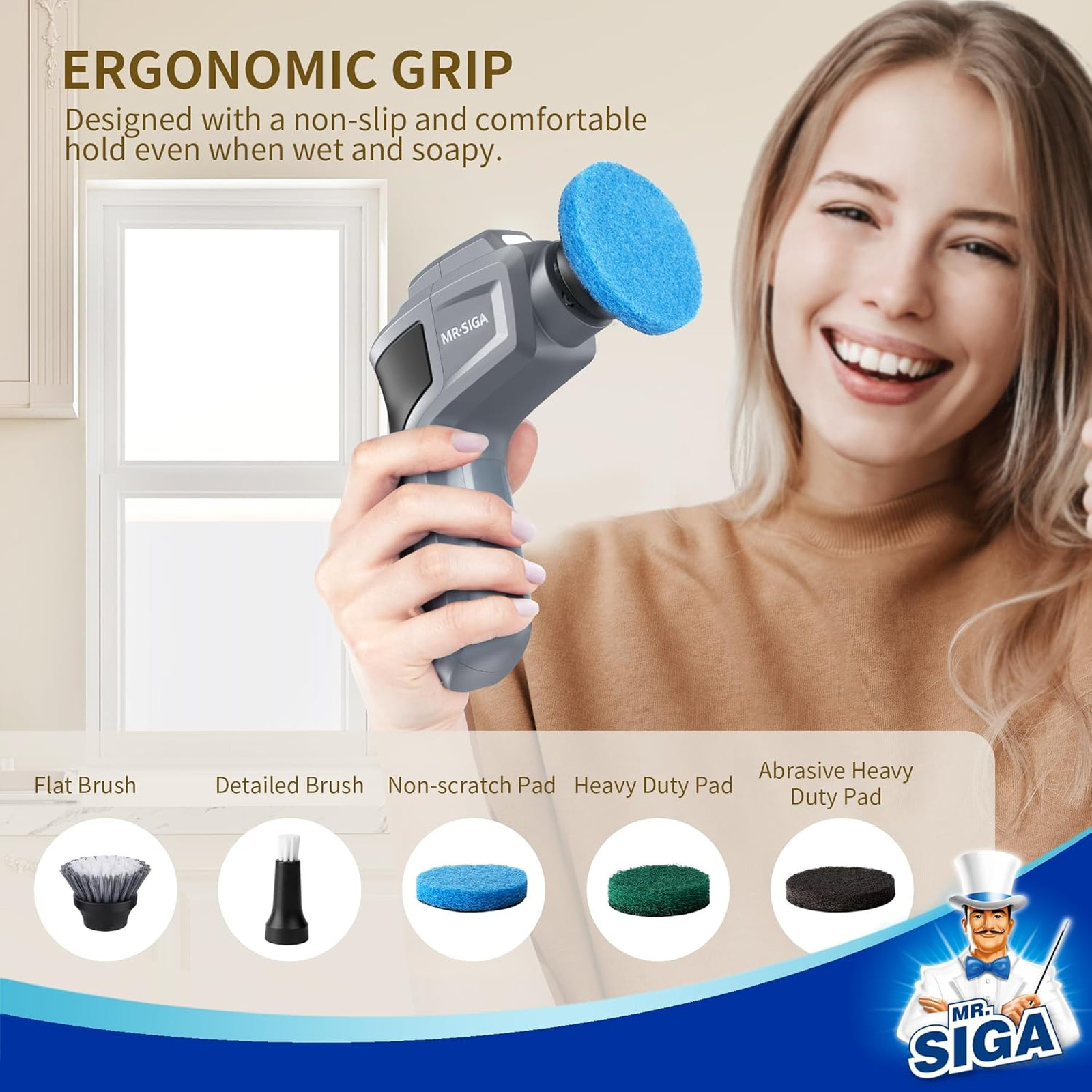 Electric Spin Scrubber Waterproof Cordless Cleaning Brush with 5 Replaceable