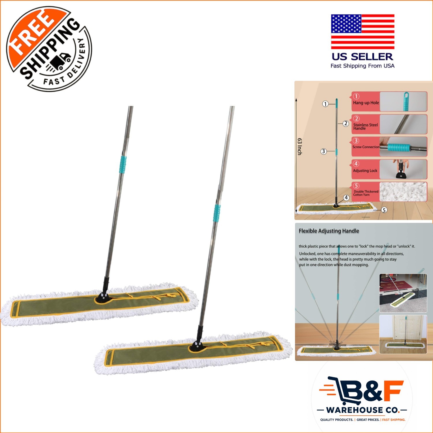 OFO 43-Inch Heavy-Duty Industrial Dust Mop Set for Efficient Commercial Cleaning
