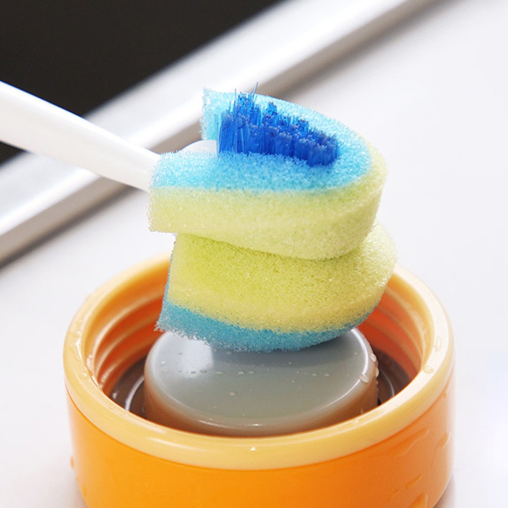 3Pcs Baby Bottle Cleaning Brush Reusable Sponge and Hard Handle Assorted Colors