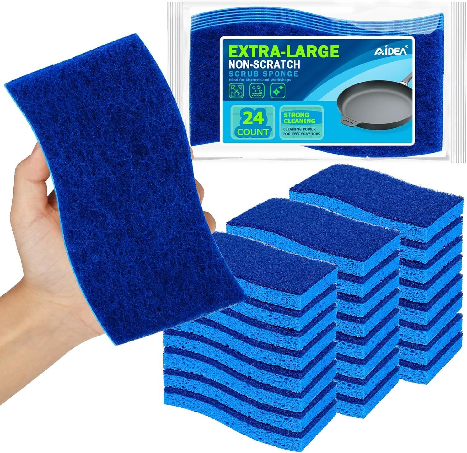 XL Scrub Sponges 6Count, Heavy Duty Sponges for Dishes, Extra Large Sponge for C