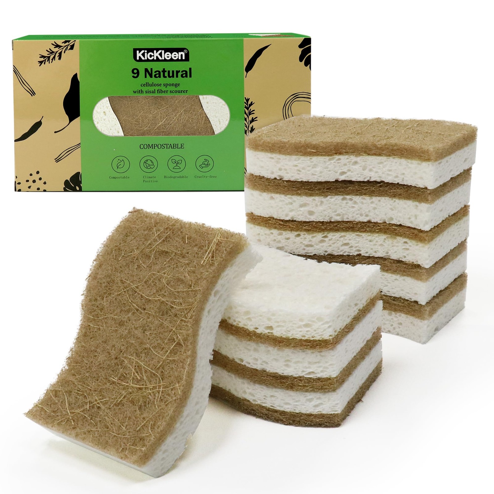 9 Pack Biodegradable Natural Kitchen Sponge Compostable Cellulose and Coconu…