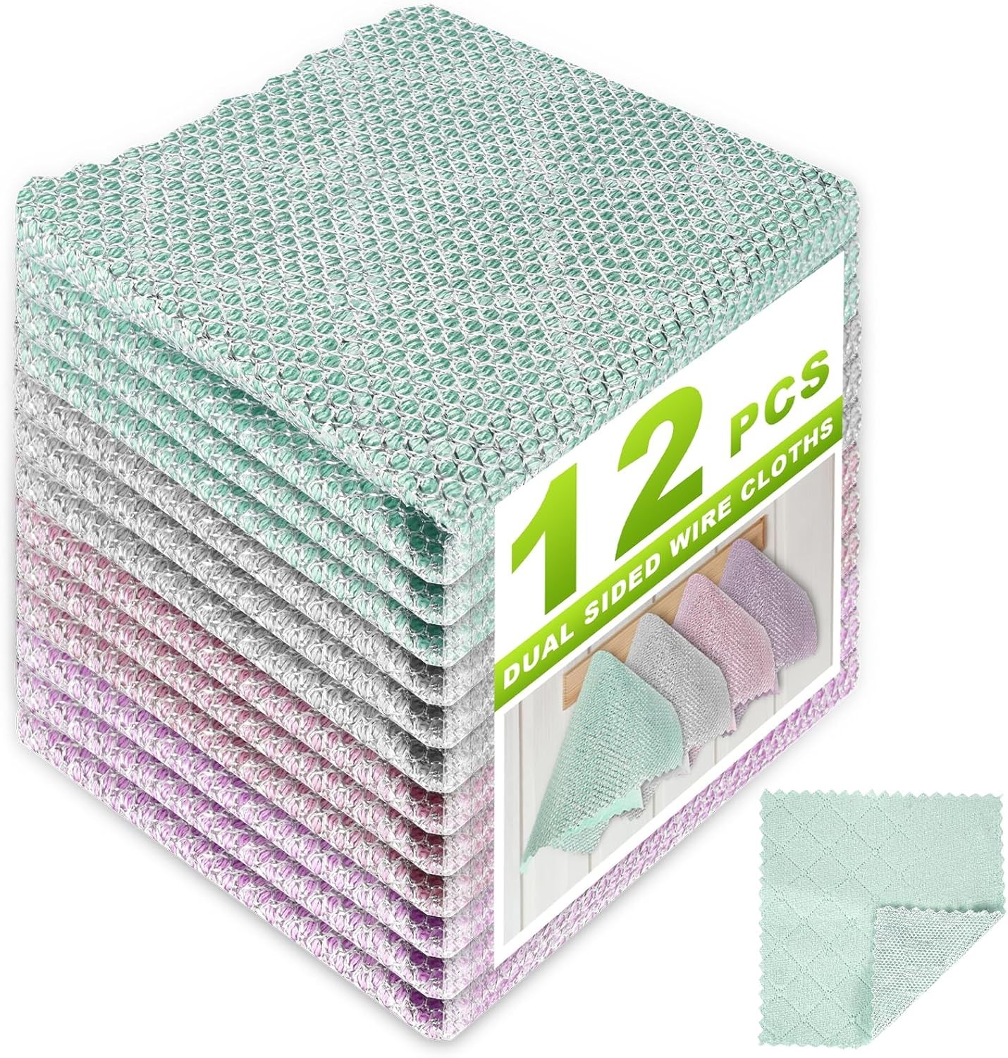 12 Pcs Multipurpose Wire Dishwashing Rag, Upgraded Double-Layer Non-Scratch Wire