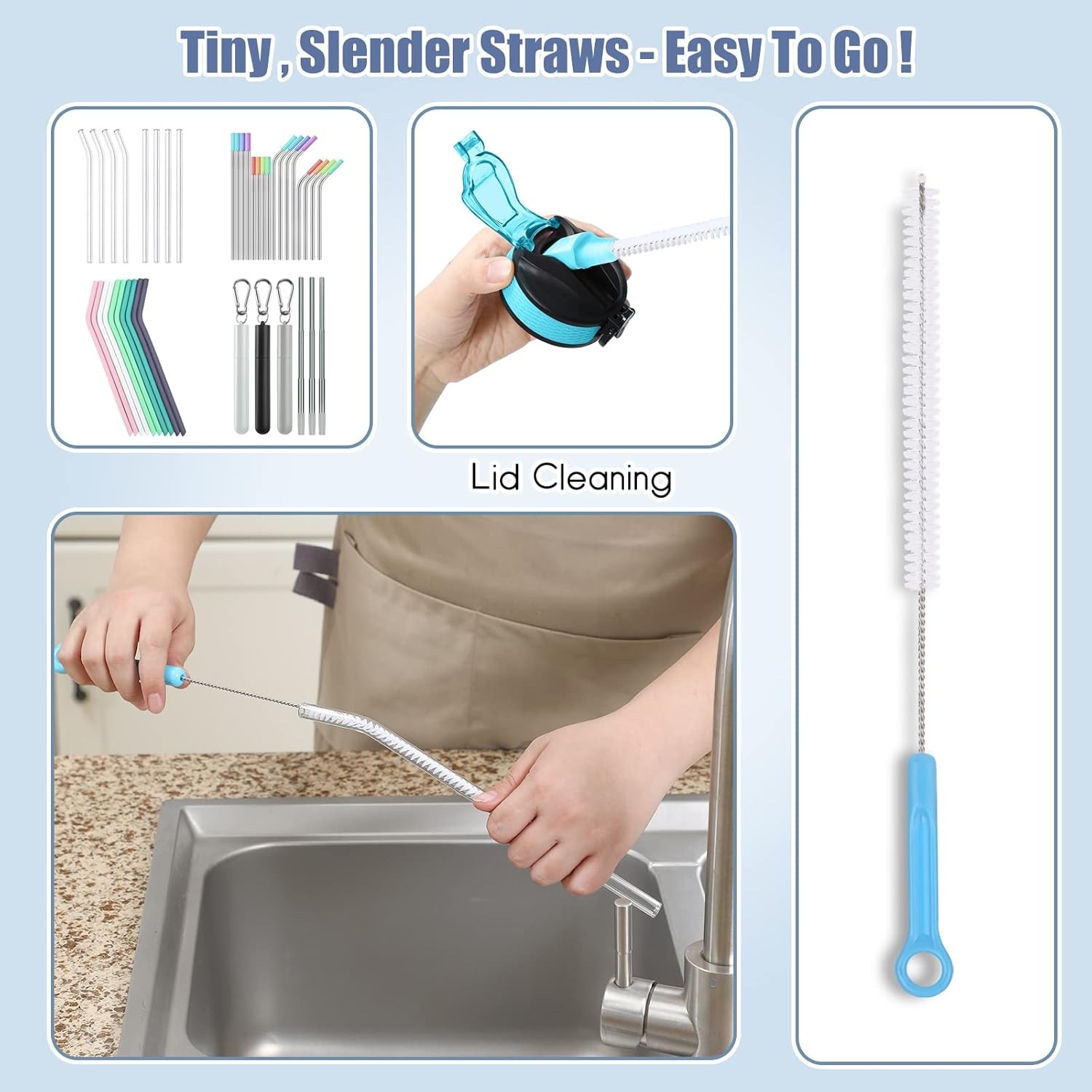 16″ Bottle Brush Cleaner for Water Bottle – Long Handle Bottle Brush for