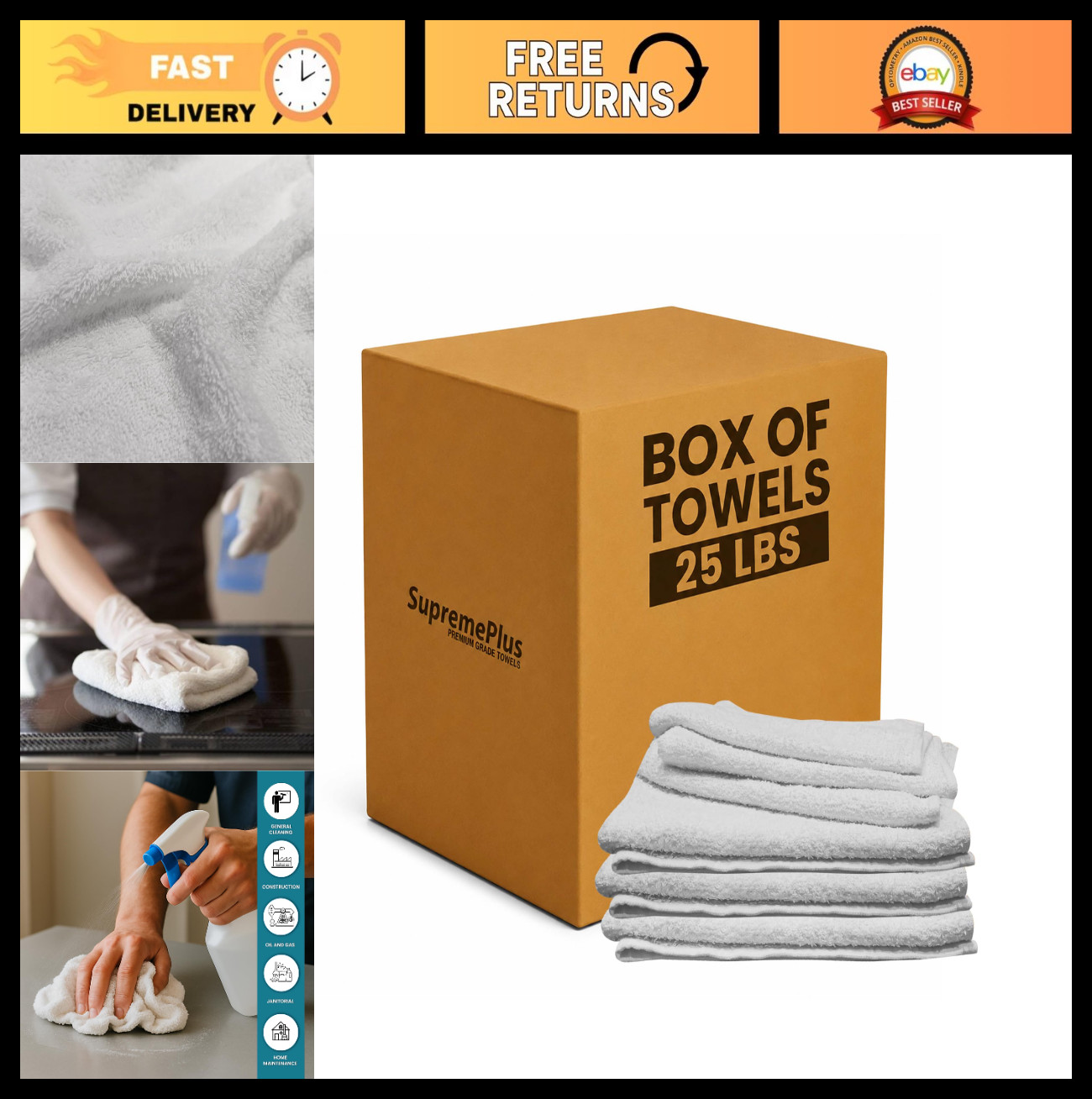Multipurpose Terry Cloth Cleaning Rags – 25 lbs Box, 20″x20″ – Ideal for Garage,