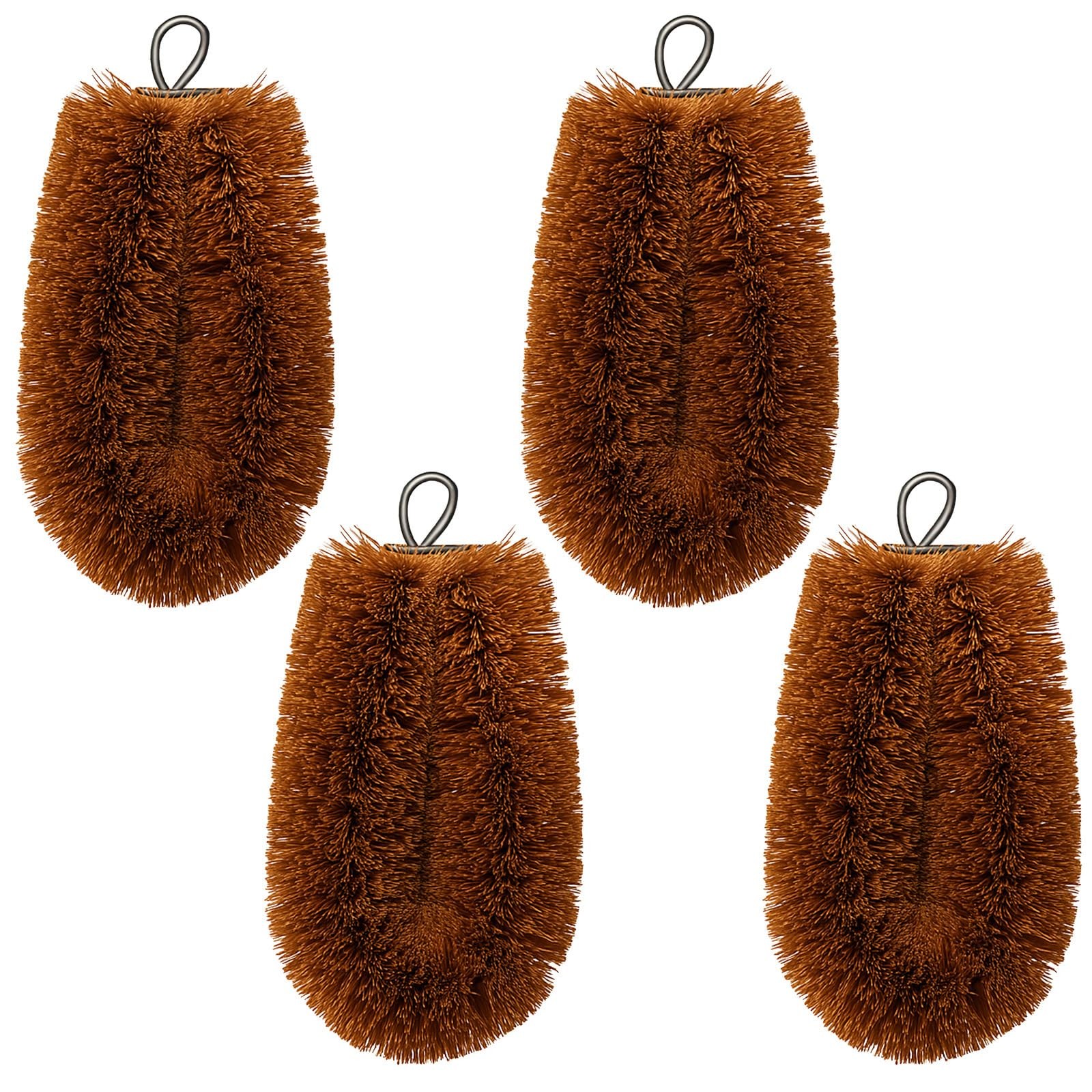 Sawysine 4 Pcs Tawashi 100% Natural Coconut Coir Fiber Brush, Vegetable Brown