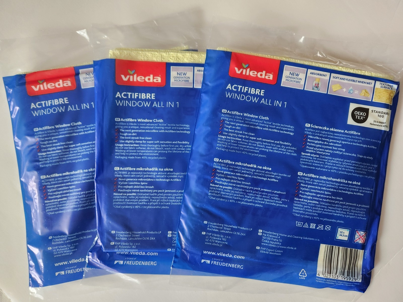 Vileda Yellow Actifibre Cloth for Cleaning Glass – 3 Packs – Streak Free