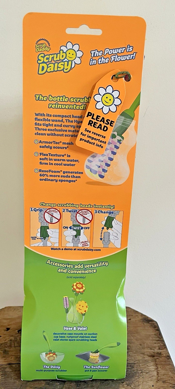 New Scrub Daisy Daddy Hyacinth & Base Dishwand System Bottle Glass Scrubber