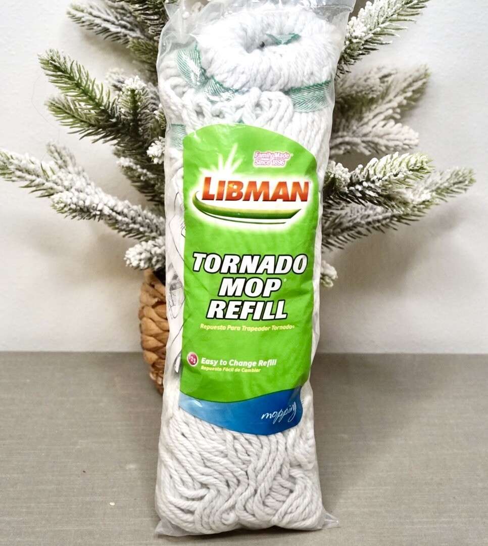 Libman Tornado Mop Refill White Cotton Blend Snap-On Machine Washable