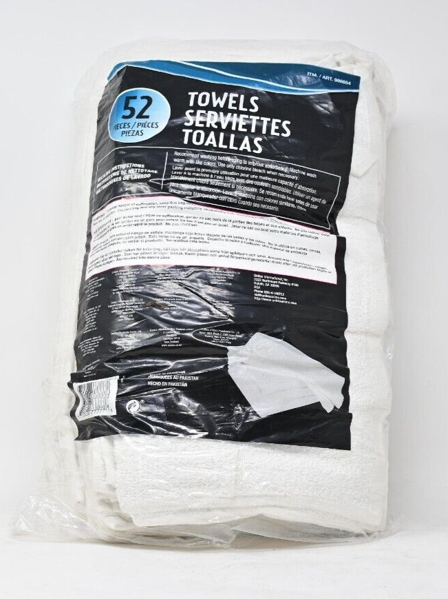 Unitex 100% Cotton Towel, White, 14 in x 17 in, 39-count