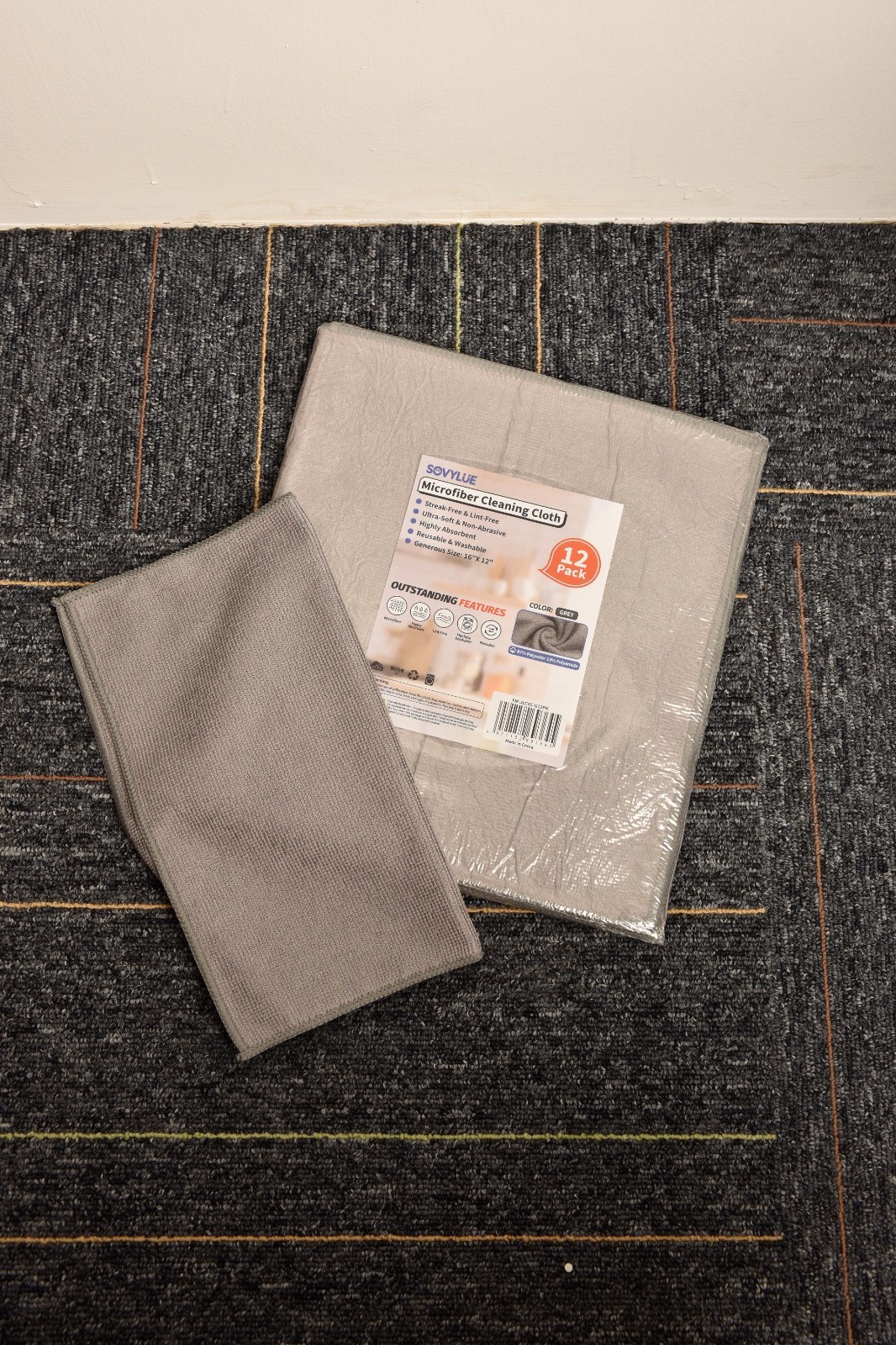 SOVYLUE Microfiber Cleaning Cloth, 12PK Cleaning Towels 16X12inch,Grey