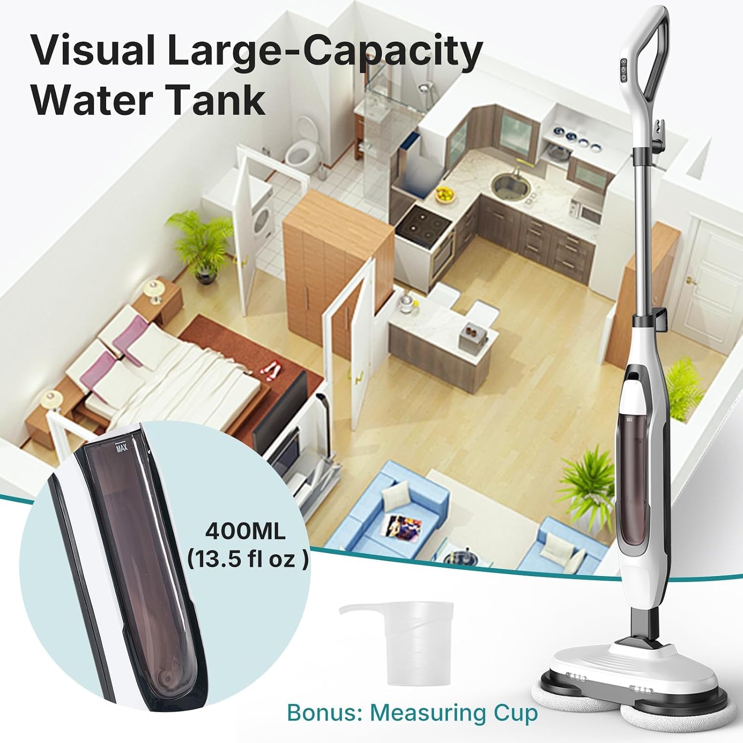 OLIXIS Electric Steam Mop Floor Cleaner w/Rotating Pad&2 LED Light&4 Clean Mode