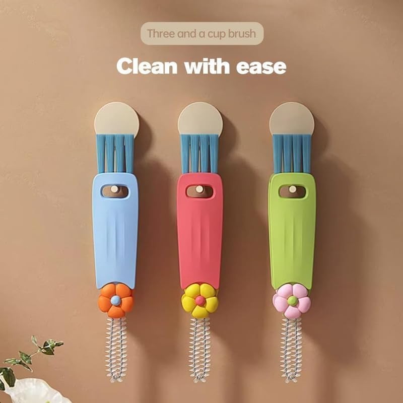 Compact 3-in-1 Multifunctional Bottle Brush for Effortless Cup Cleaning