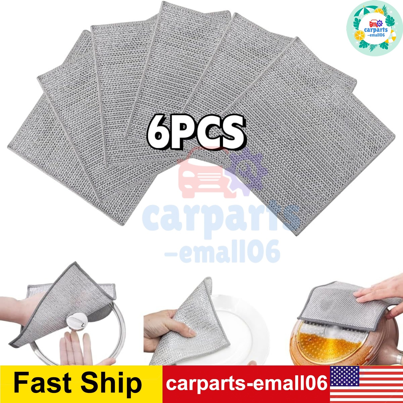 6 Pack Steel Wool Dishwashing Pads Multipurpose Mesh Dish Cloths Stainless Steel