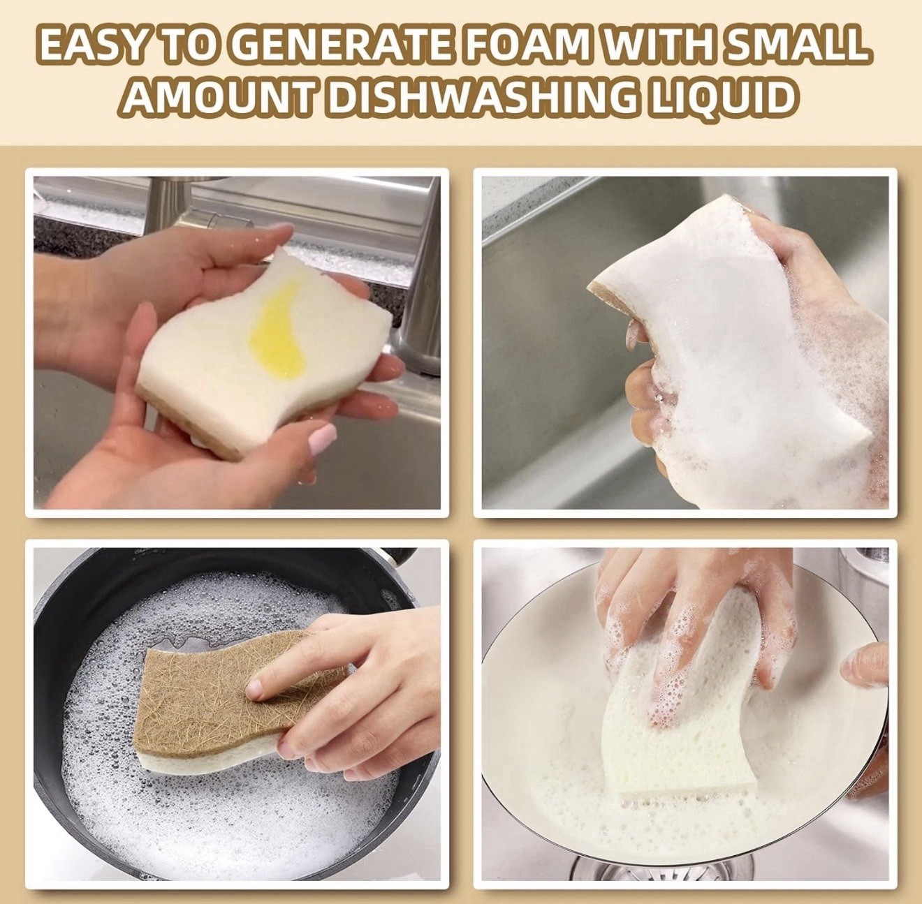 Natural Kitchen Sponges, Biodegradable & Compostable | Non-Scratch Cellulose
