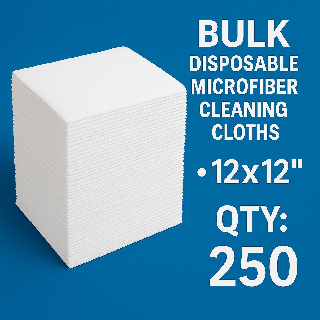 Microfiber Cleaning Cloths 12×12 – 250 Disposable Rag Wipes Janitorial Household