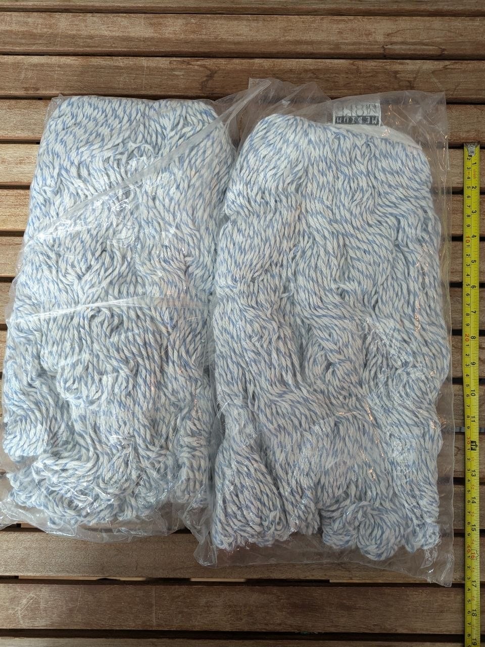 Lot of 2 Medium Blue White Cotton Blend String Mop Heads New Sealed NOS