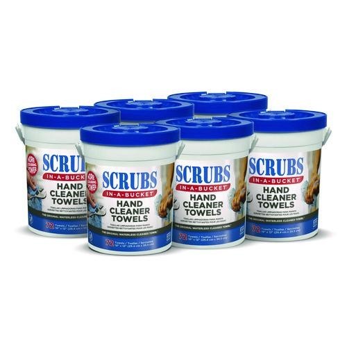 SCRUBS Hand Cleaner Towels, 1-Ply, 10 x 12, Citrus, 72/Bucket, 6 Buckets/Carton