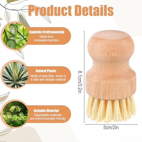 12 Packs Bamboo Scrub Brush for Dishes – 2 Pcs Natural Dish Brush with Sisal