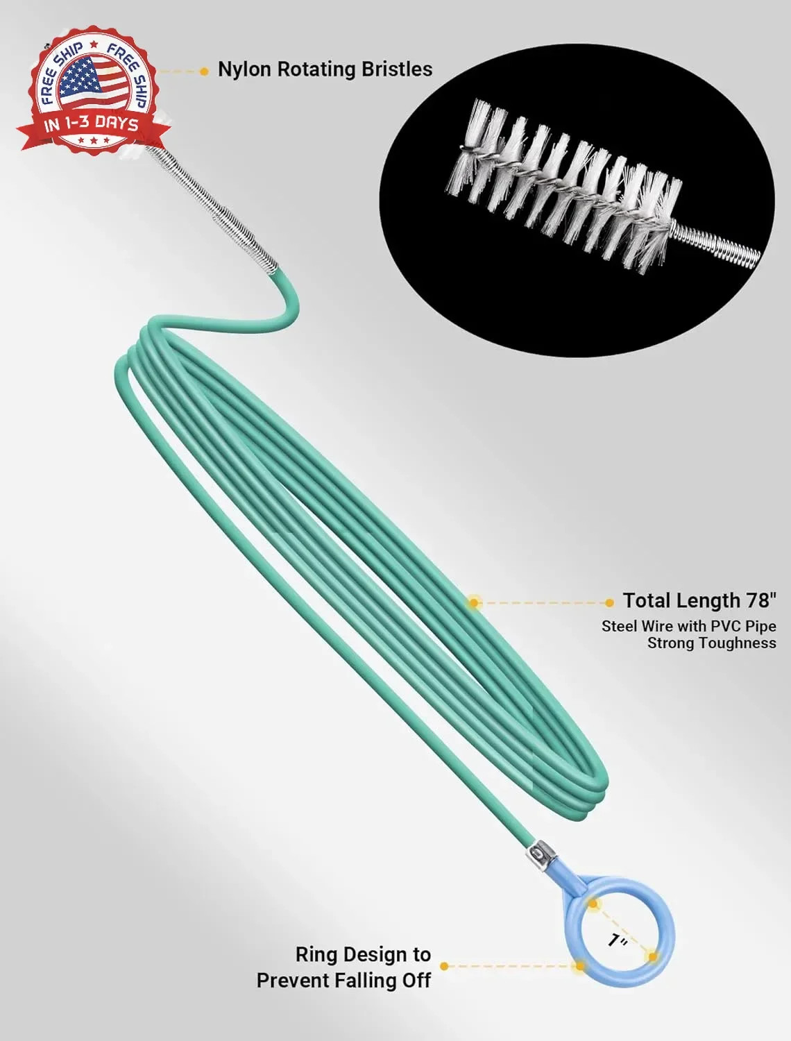 Upgraded Auto Sunroof Drain Cleaning Tool, 78 Inch Flexible Drain Brush Long Pip