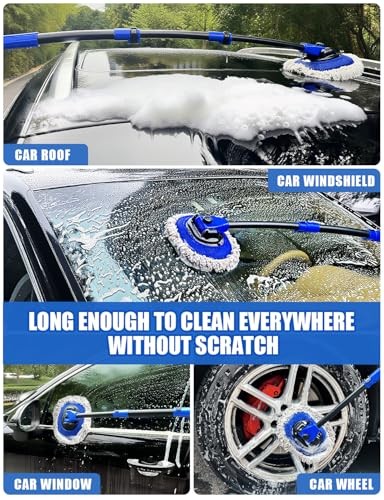 15°Curved Car Wash Brush with Long Handle Kit, 55-Inch 4-Section Extendable