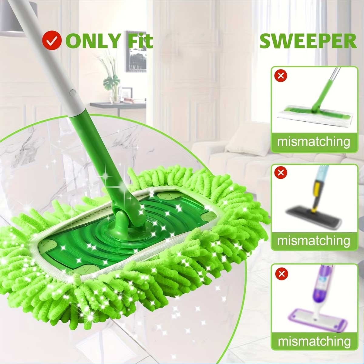6Pcs Reusable Microfiber Mop Pads For Swiffer Sweeper, Wet & Dry Flat mop Cover