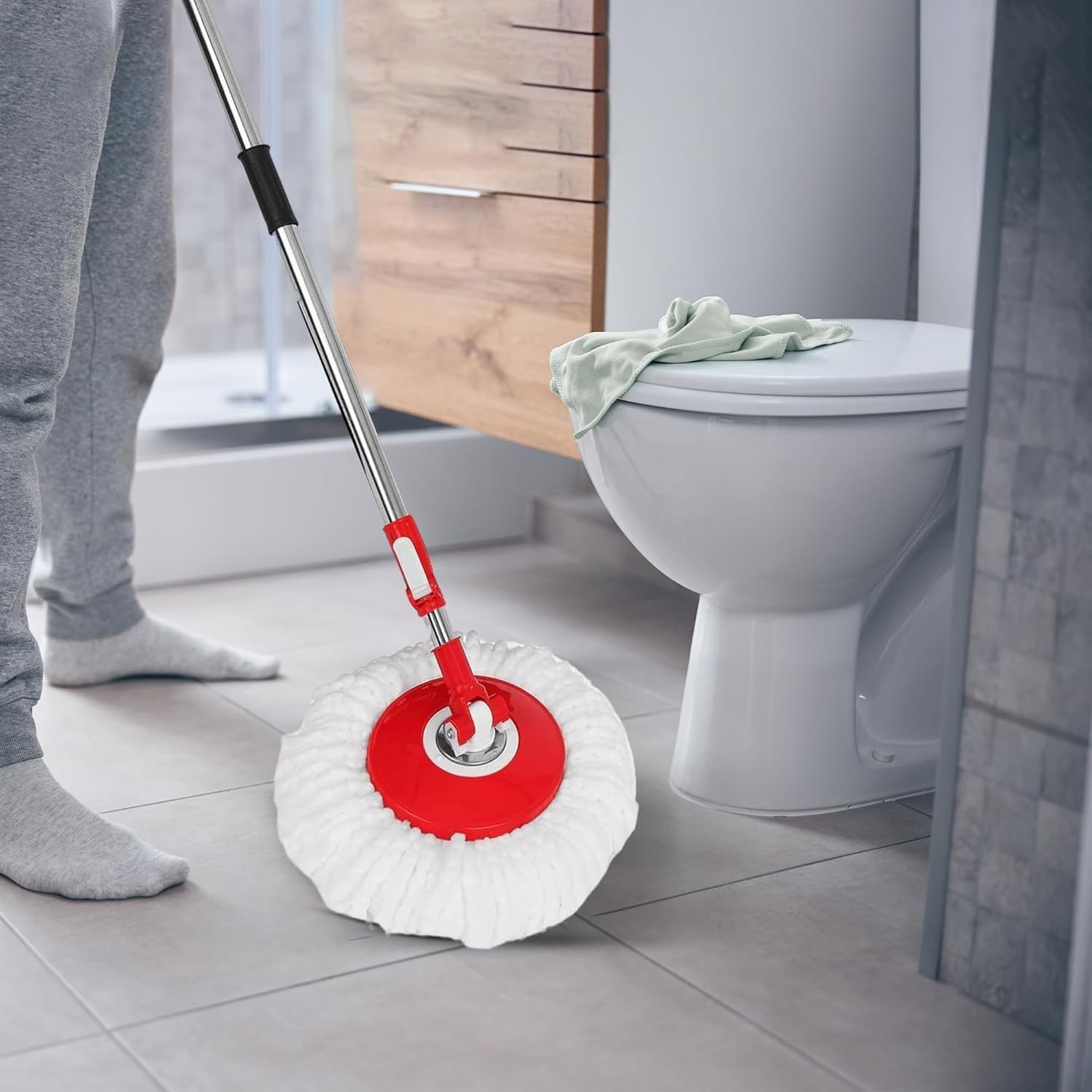 Simpli-Magic Spin Mop Bucket Set Black 3 Microfiber Washable Heads
