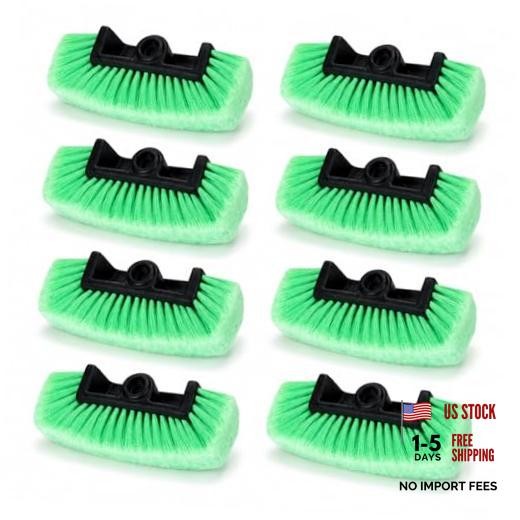 Set of 8 Green Car Wash Brush Heads with Soft Detailing Bristle Flow Thru
