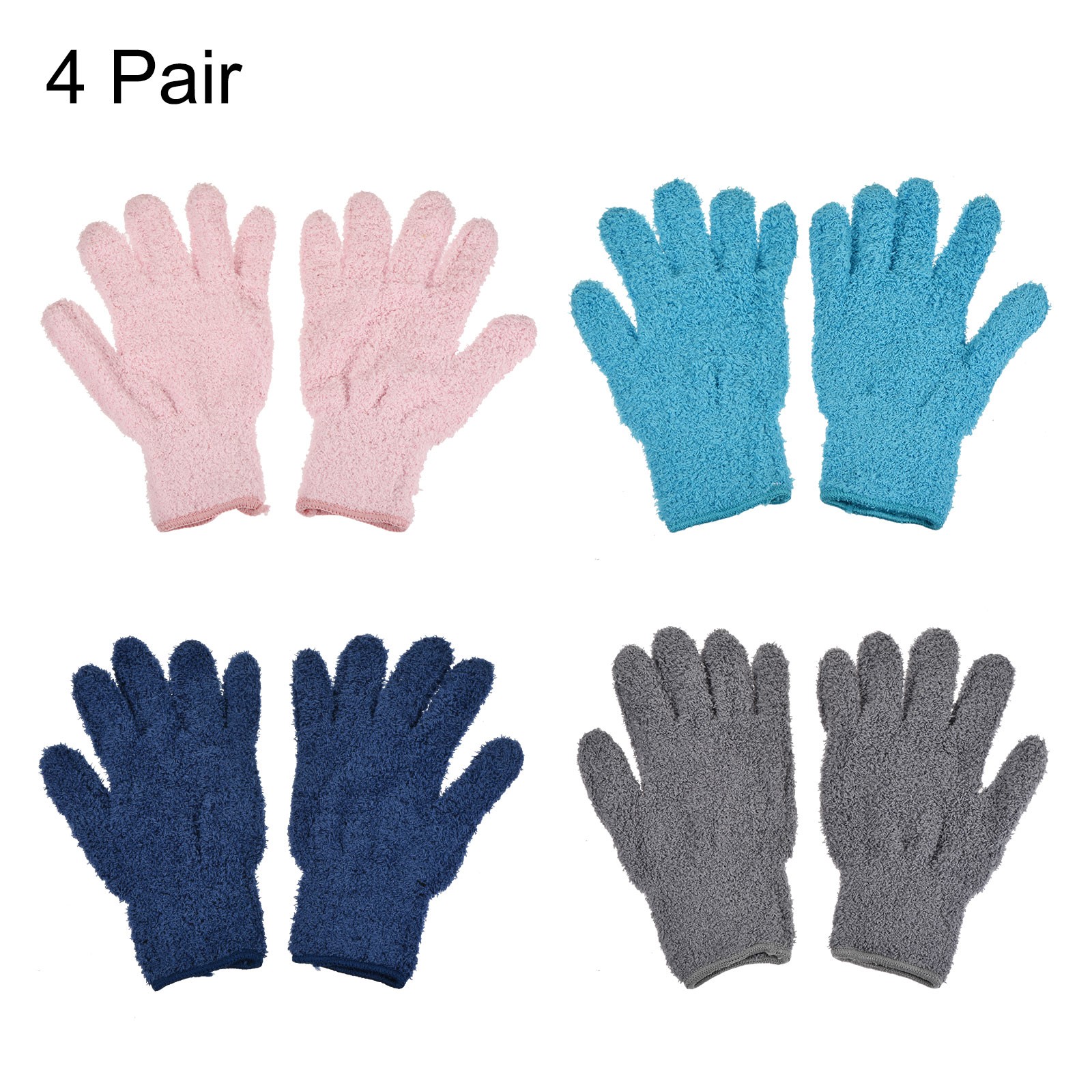 Dusting Cleaning Gloves Microfiber Mittens Blue Dark Blue Gray Pink 4 Pairs