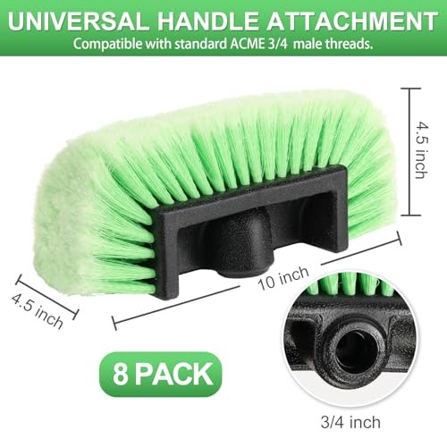 Set of 8 Green Car Wash Brush Heads with Soft Detailing Bristle Flow Thru