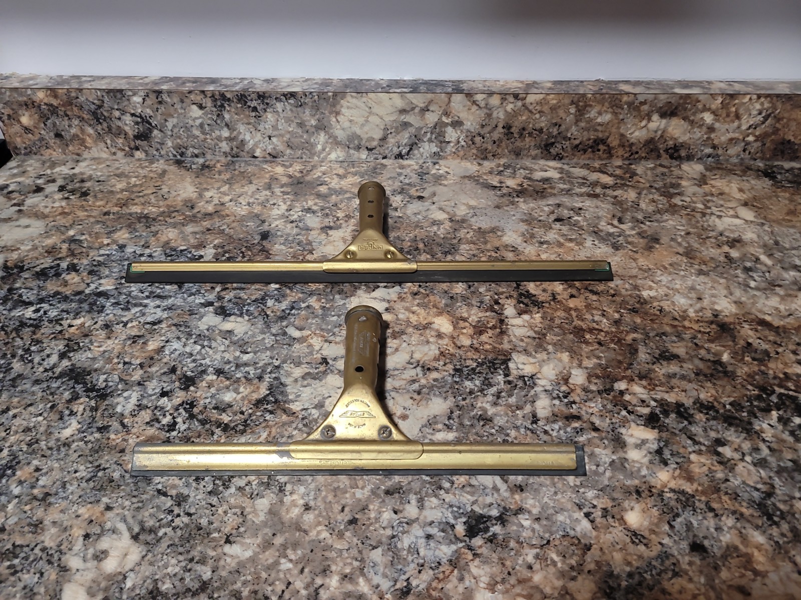 Unger Ettore Brass Handled Squeegee Lot Of 2 Sizes 17.5″ And 11.5″ Made In USA