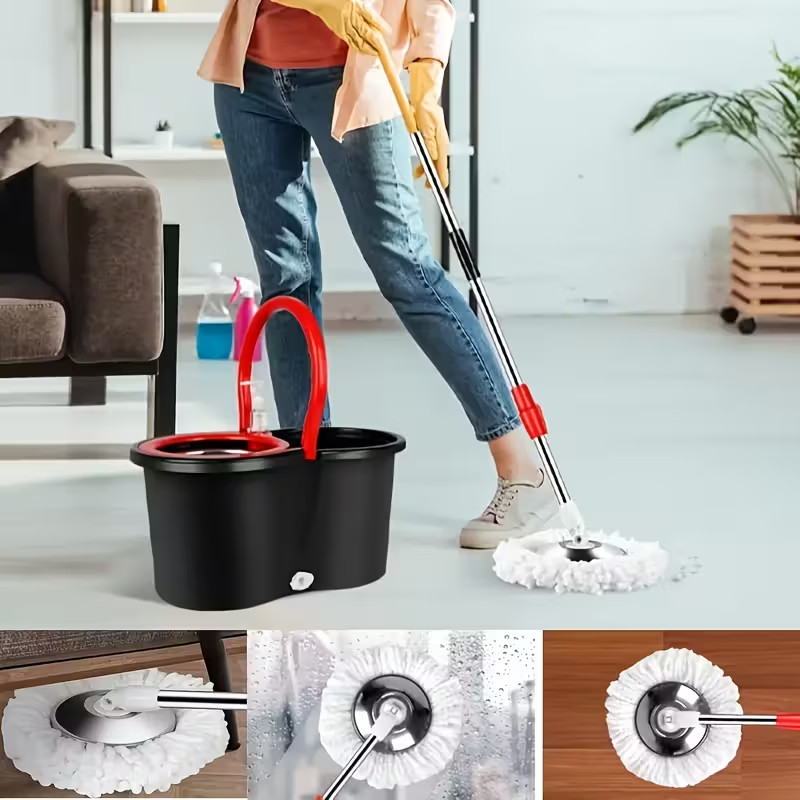 360° Spin Mop & Bucket Set w/ 3 Microfiber Heads, Stainless Steel Wringer