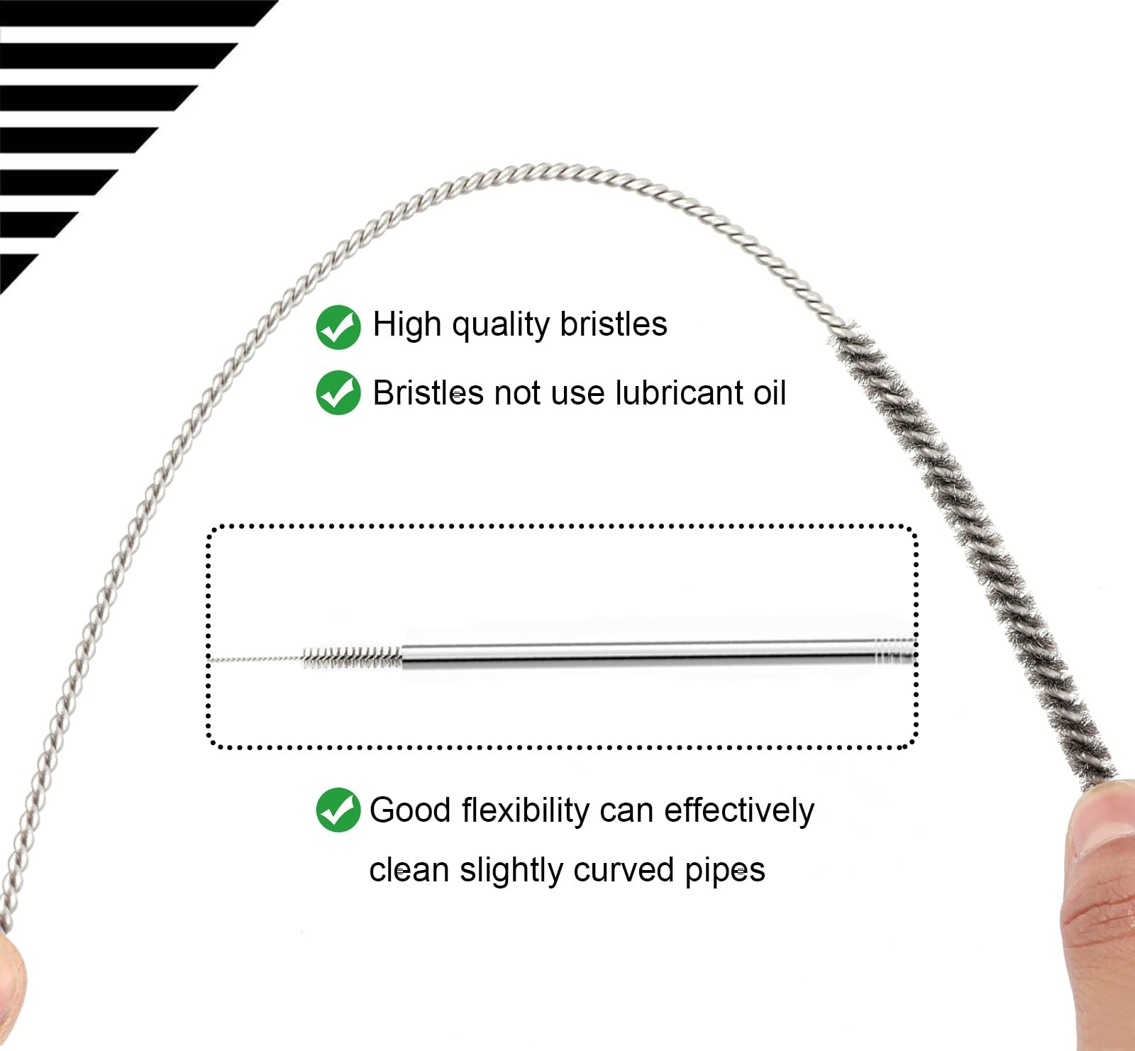12″ Pipe Cleaning Brush Set – Stainless Steel Bristles, 8 Sizes for Bottles, Tub
