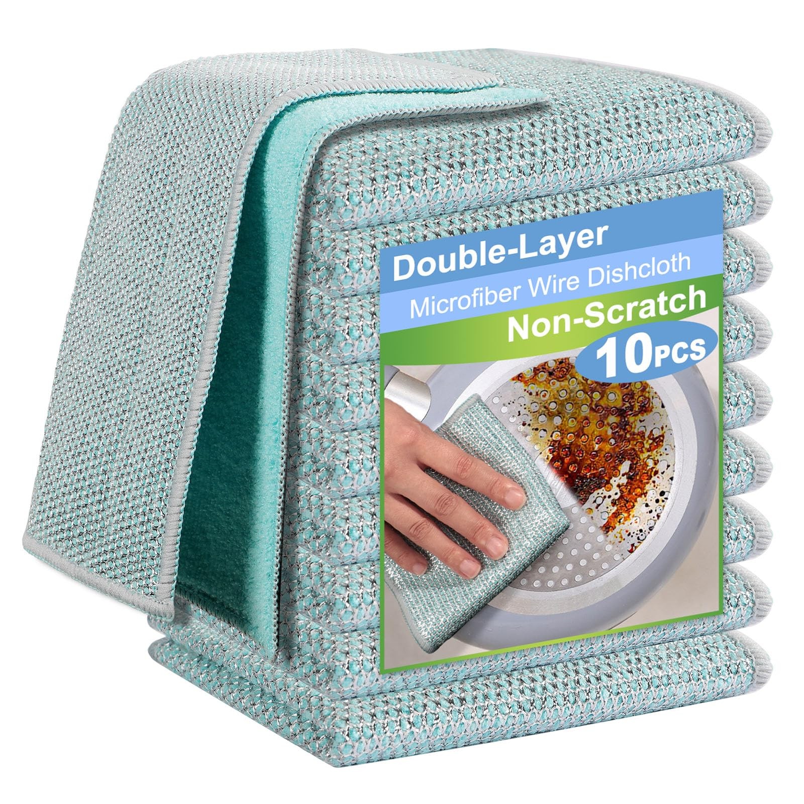 10pcs New Upgrade 2-Layer Microfiber Wire Dishcloth,Non-Scratch Wire Dishwash…