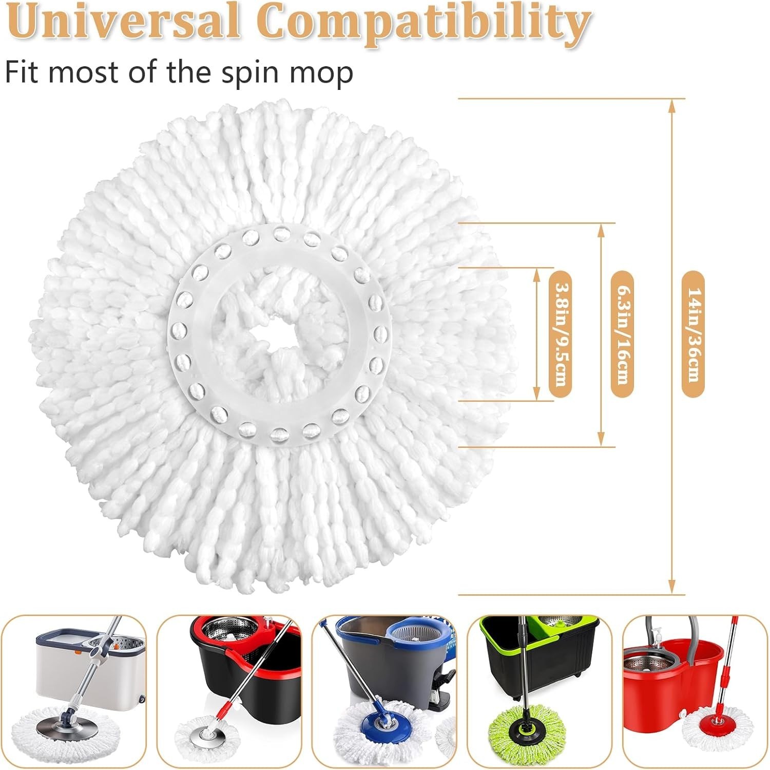 5 Pack Spin Mop Replacement Head for 360° Spin Mop System, Round Shape Standa…