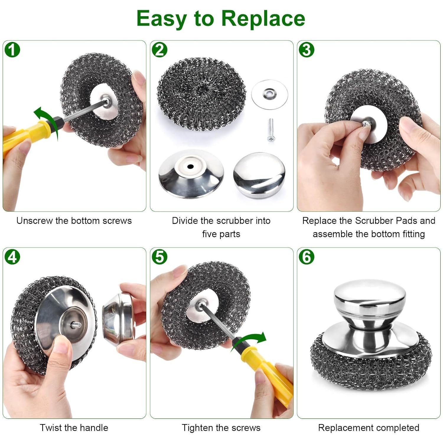 4PCS Steel Wool Scrubber Pads, Stainless Steel Scrubber Set with 3Pcs Steel W…