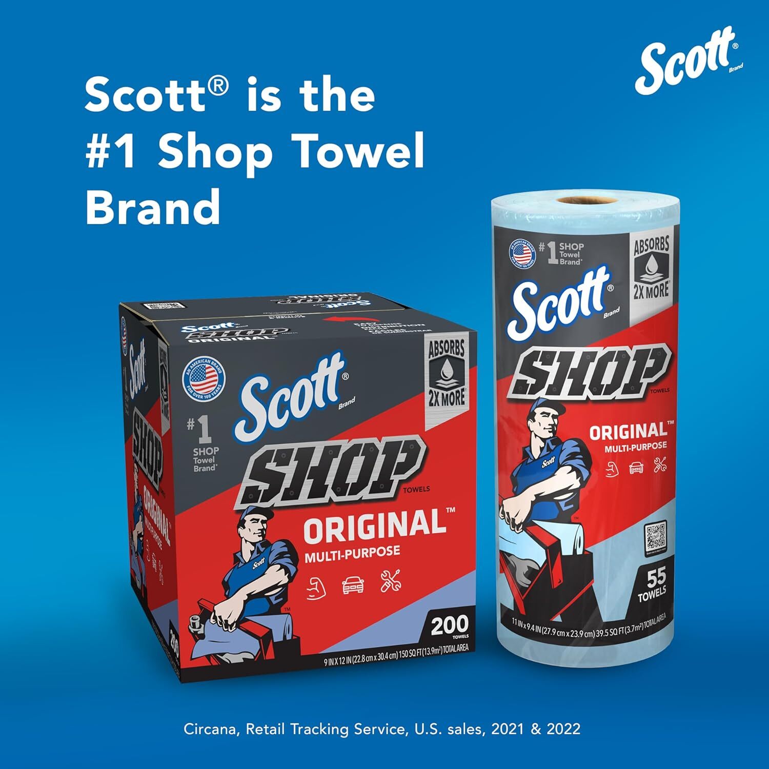 Scott Shop Towels Original (75130) Blue Shop Towels 1 Roll/Pack 12 Packs/Case US