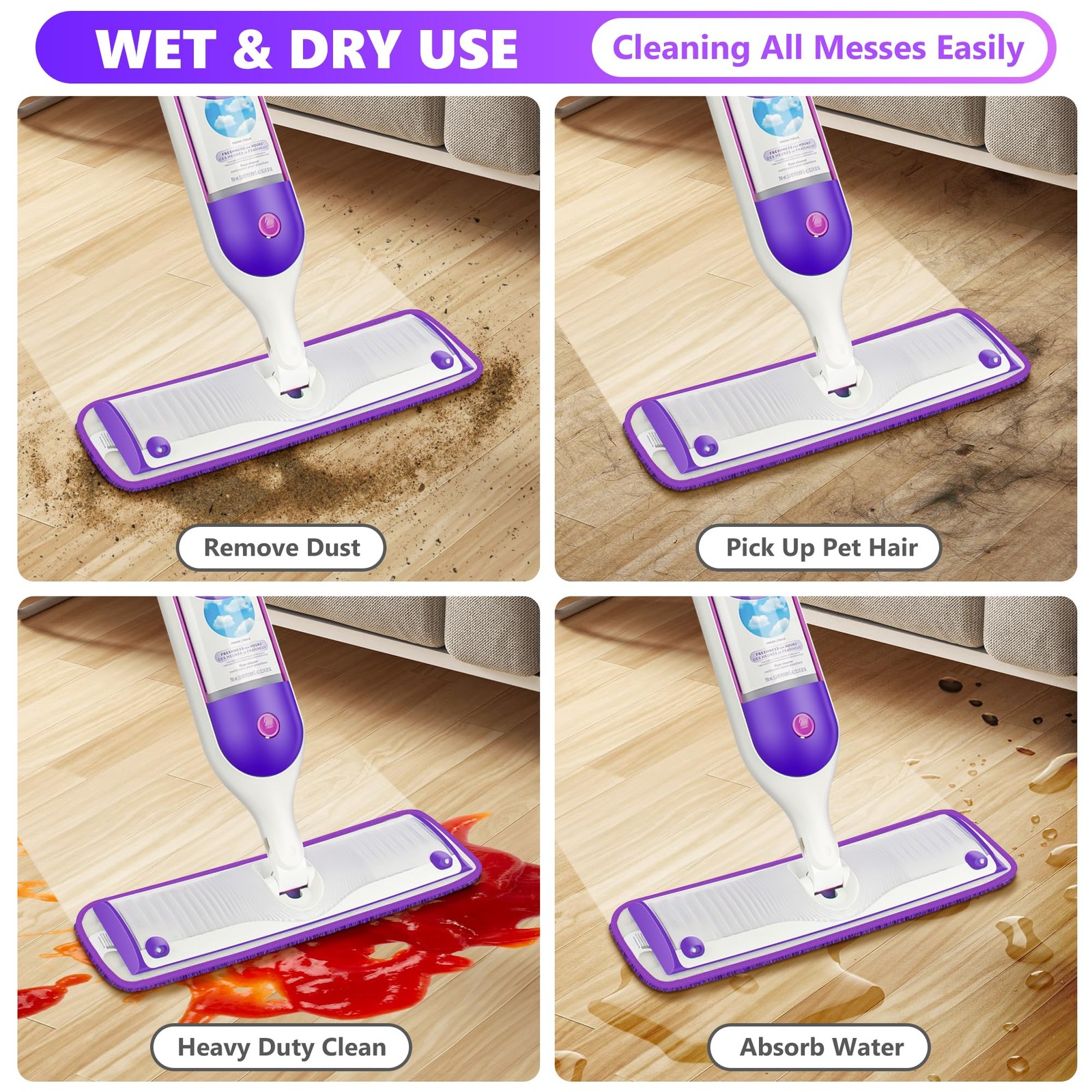 6 Microfiber Mop Pads,Trapping Refills, All Surfaces