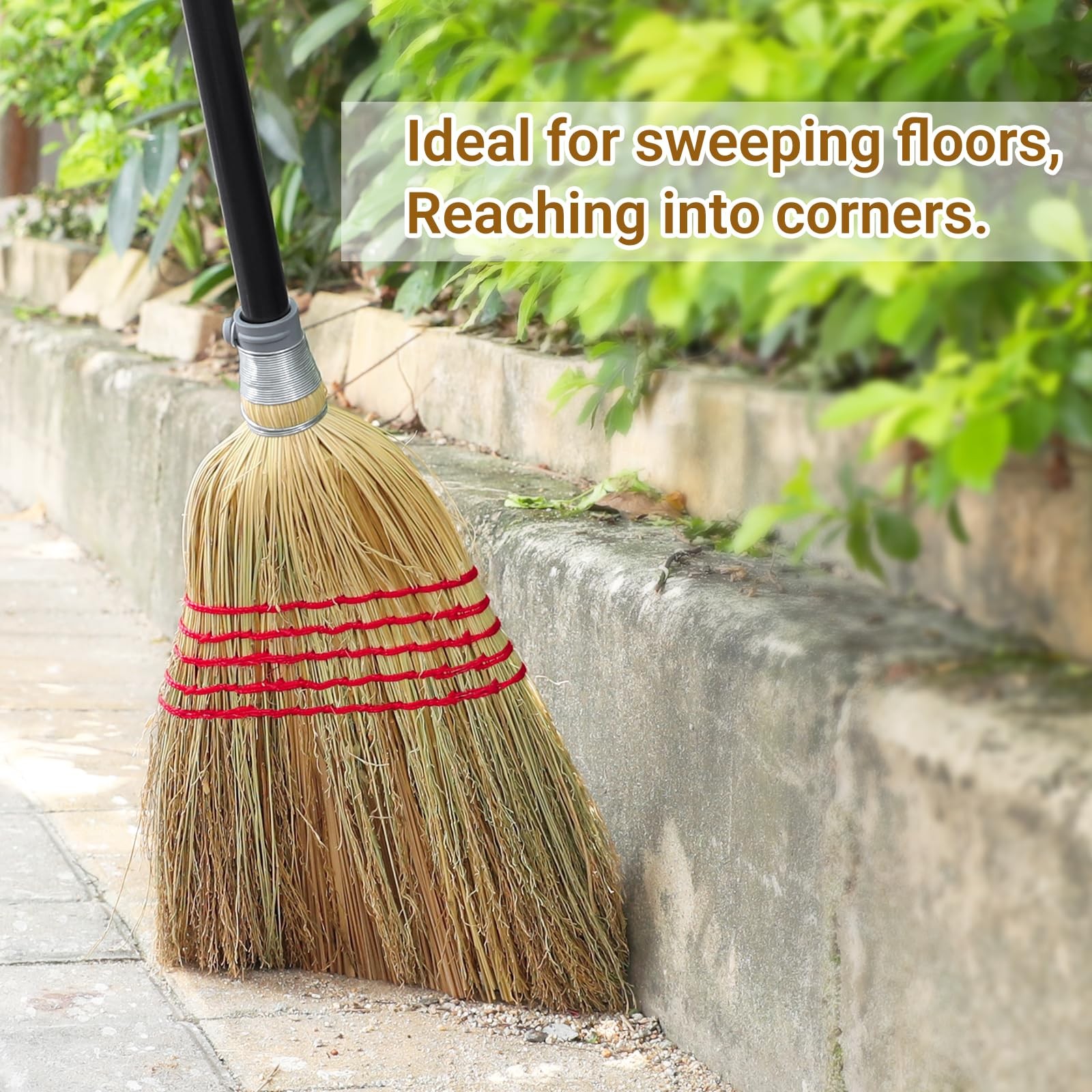 Corn Broom Outdoor, Household Indoor and 59″ total length, Black Red