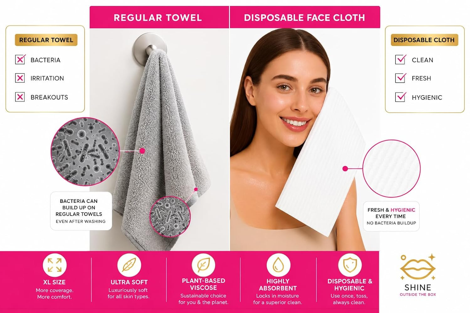 XL Disposable Face Towels – 50 Count Ultra-Soft Lint-Free Dry Facial Wipes, 100%