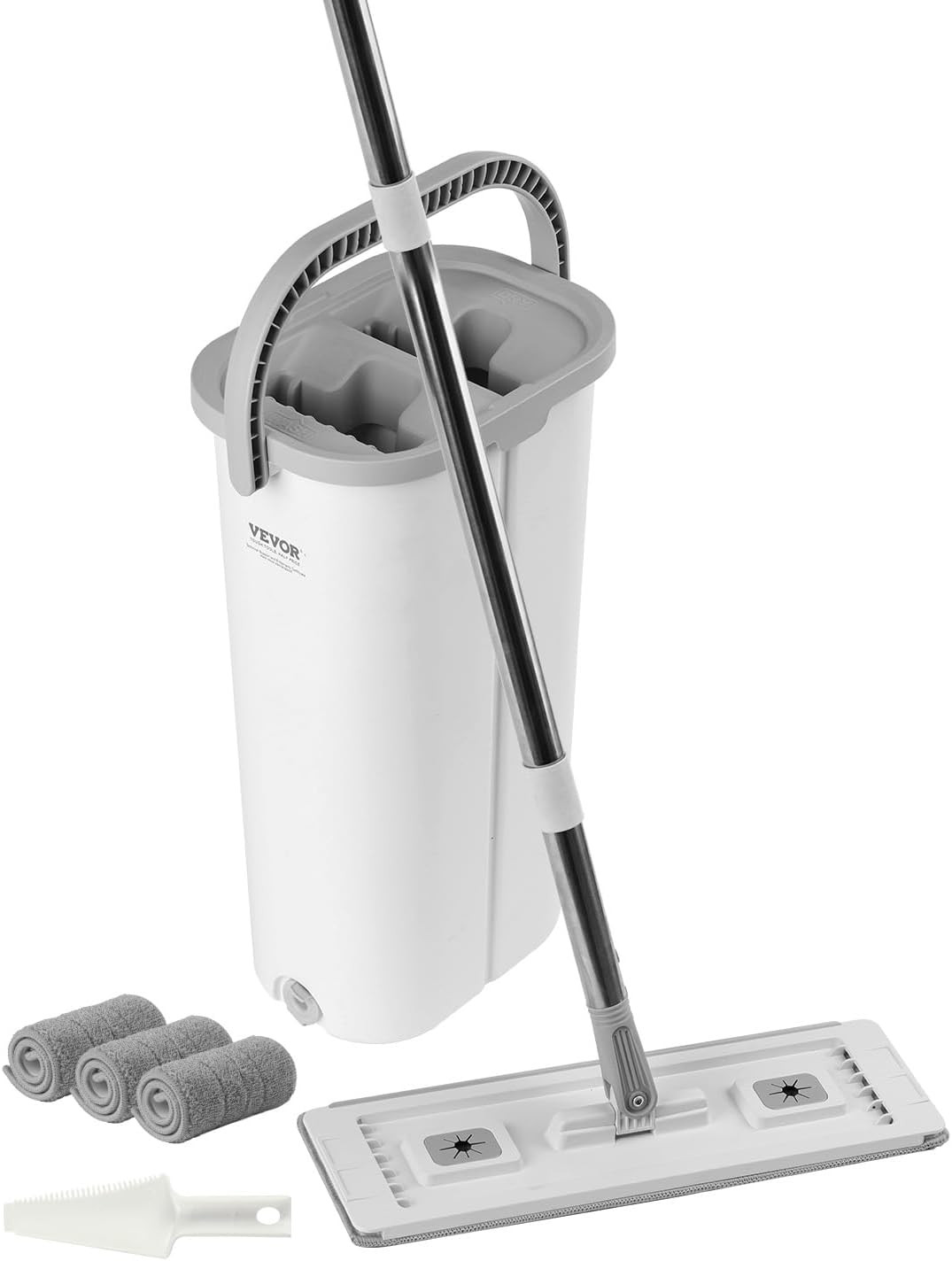 Mop and Bucket with Wringer Set, Wet & Dry Use, Flat Mop and Bucket System with